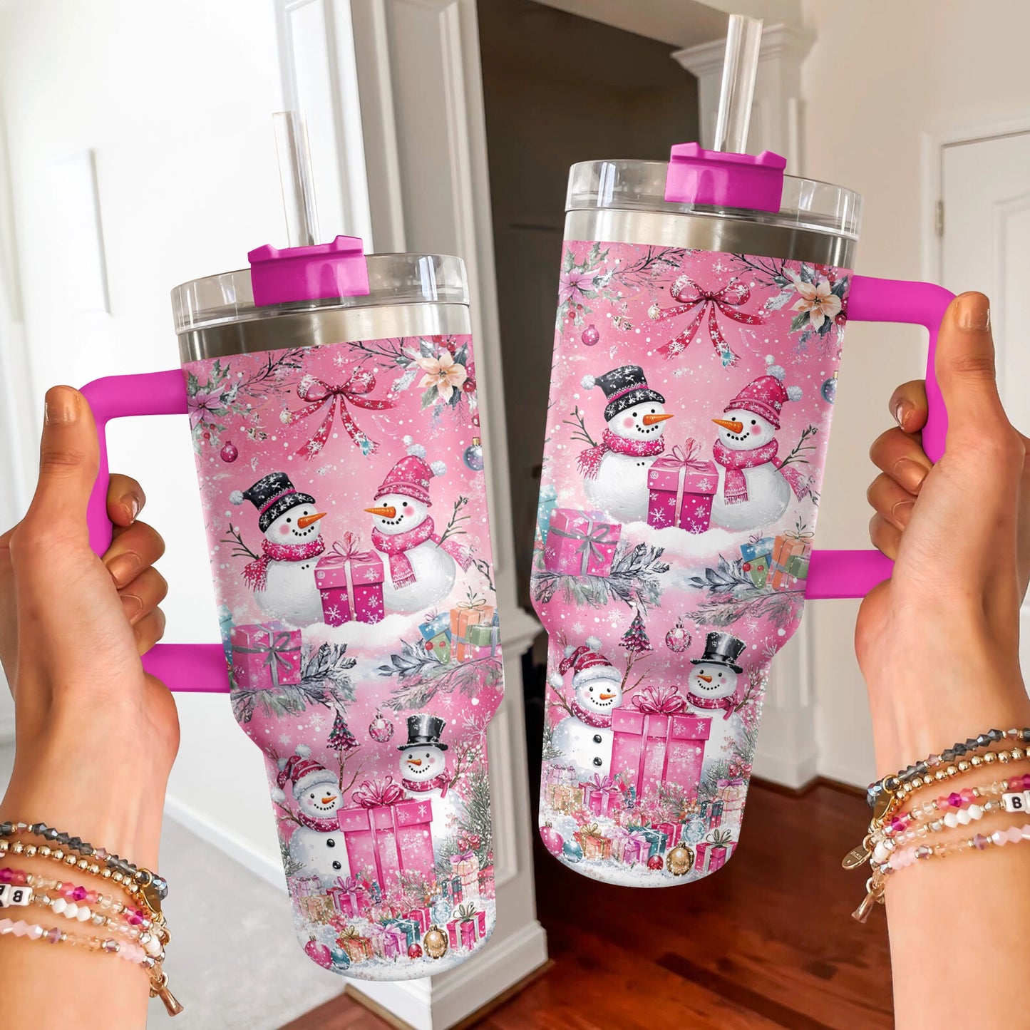 Shineful Tumbler Pink Snowman Christmas