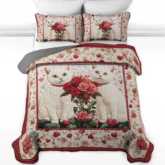 Ensemble de courtepointe toutes saisons Shineful 3 pièces Lovely Cats Valentine 