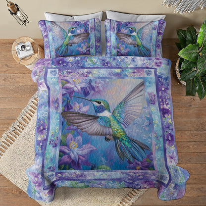 Shineful All Season Quilt 3-Piece Set Hummingbird & Purple Lilac