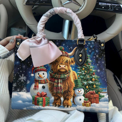 Shineful Leather Bag Highland Cow Festive Winter Magic