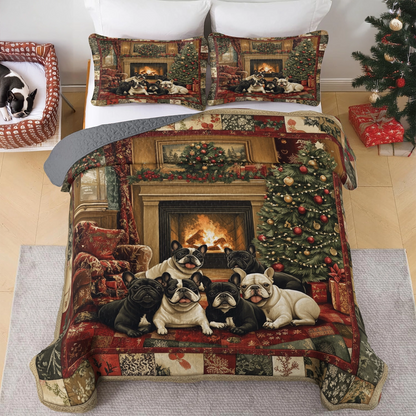 Shineful All Season Quilt 3-Piece Set - Frenchie Fireside Christmas