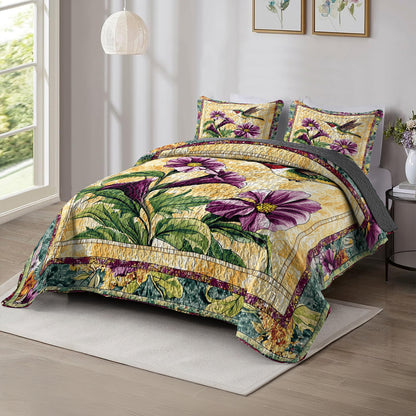 Shineful All Season Quilt 3-Piece Set Hummingbird And Trumpet Flower