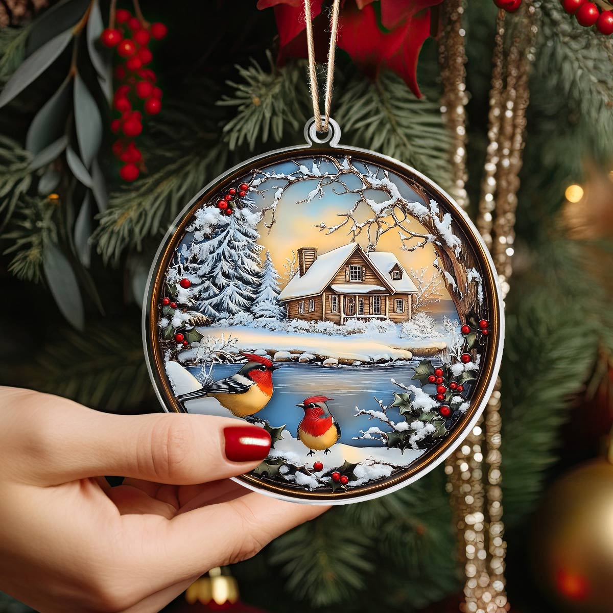 Shineful 2D Acrylic Ornament Winter Cabin - Pack Discount