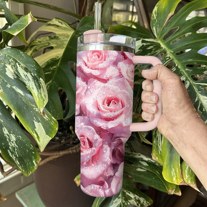 Shineful Glossy Tumbler Pink Roses With Crystal Dew