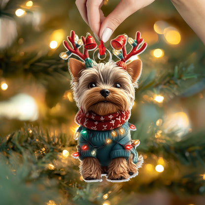 Glänzender 2D-Acryl-Ornament „Yorkie“ – Weihnachtsanhänger