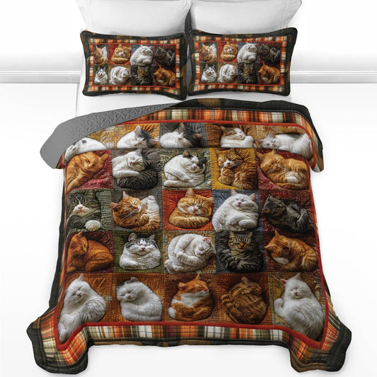 Shineful Flat Print All Season Quilt 3-Piece Set Pretty Cats Sleeping