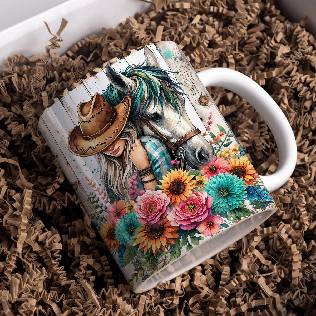 Tasse en céramique brillante avec motif cheval