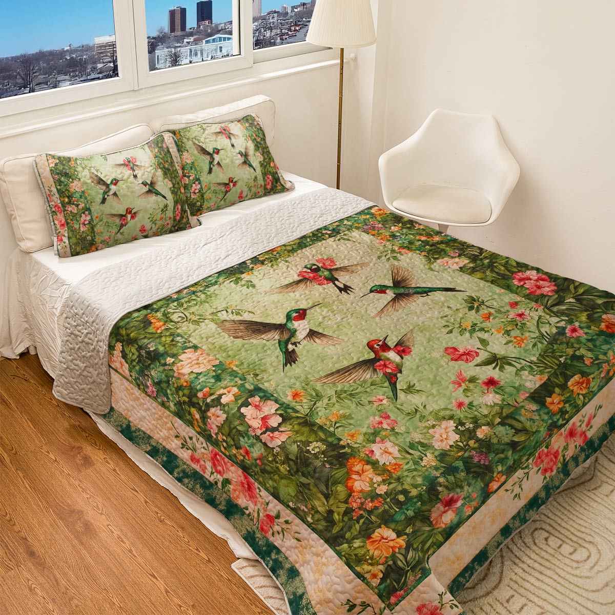 Shineful All Season Quilt 3-Piece Set - Hummingbird Emerald Dance