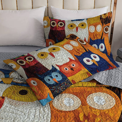 Shineful All Season Quilt 3-Piece Set - Colorful Owl Gathering