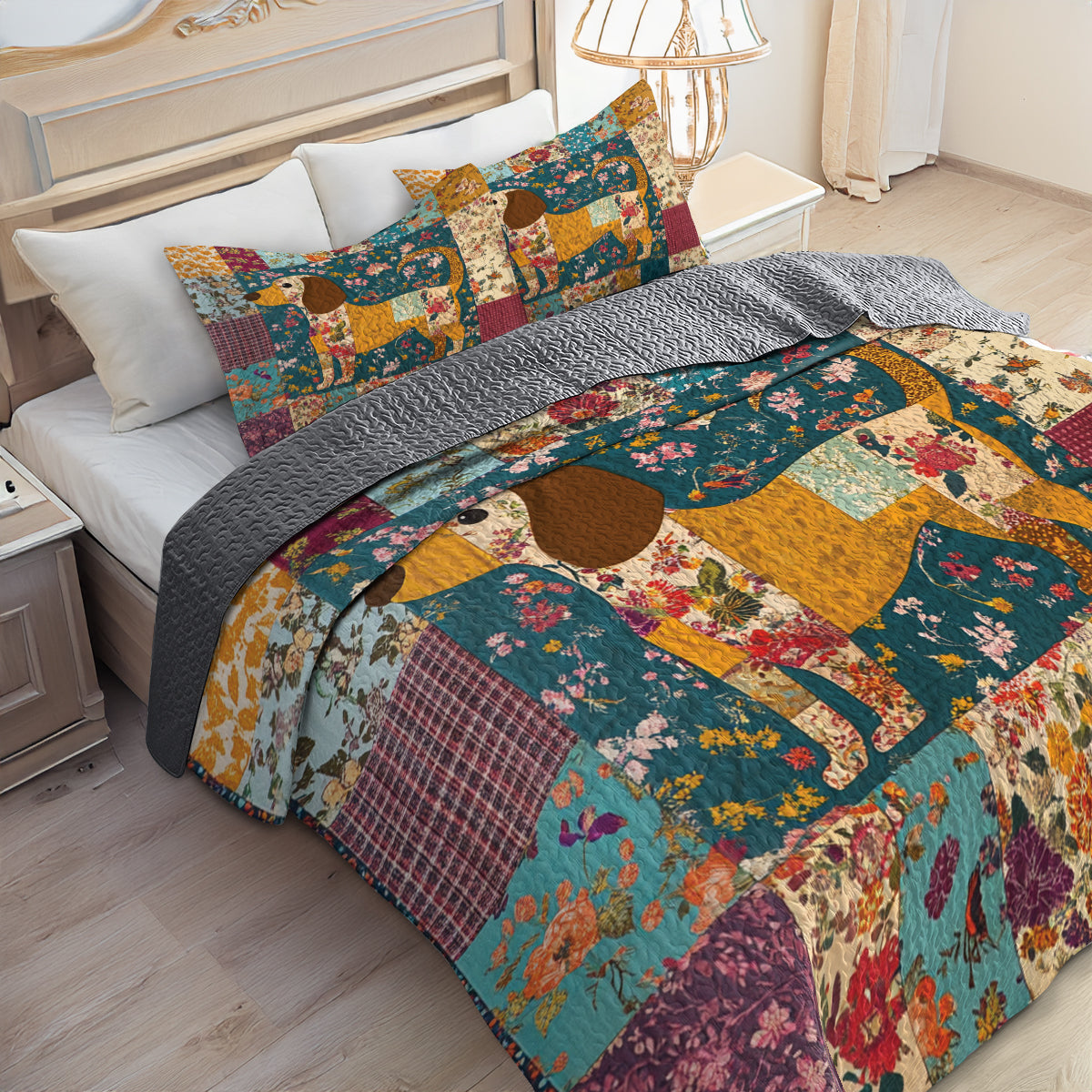 Shineful All Season Quilt 3-Piece Set Dachshund Delight Patchwork