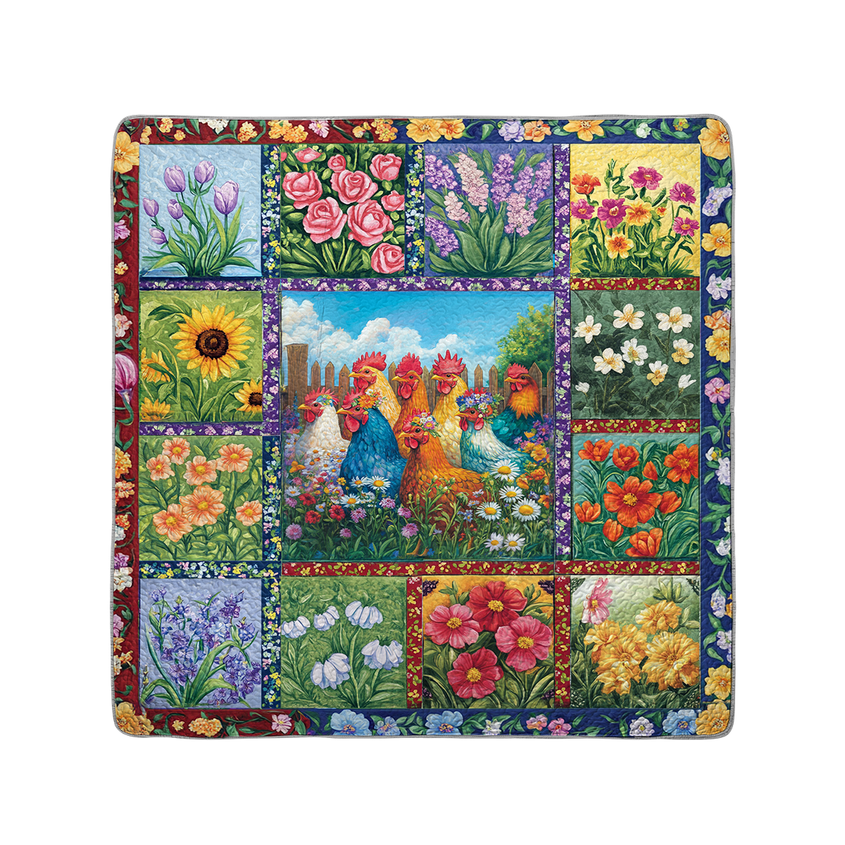 Shineful All Season Quilt 3-Piece Set Chickens in Bloom