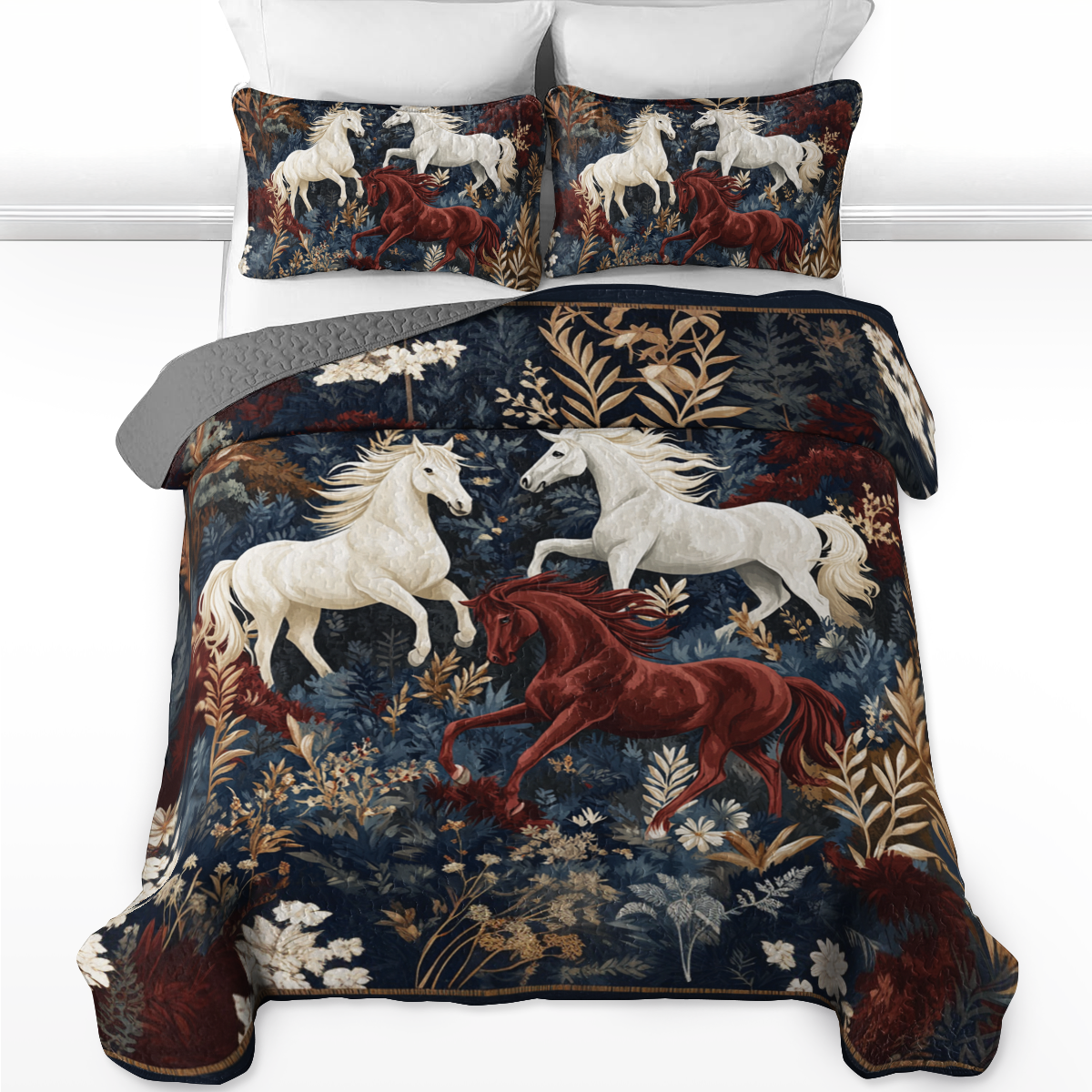 Ensemble de courtepointe toutes saisons Shineful 3 pièces - Cheval Wild Elegance