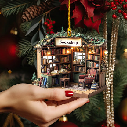 Glänzendes 2D-Acryl-Ornament Cozy Christmas Bookshop Corner 