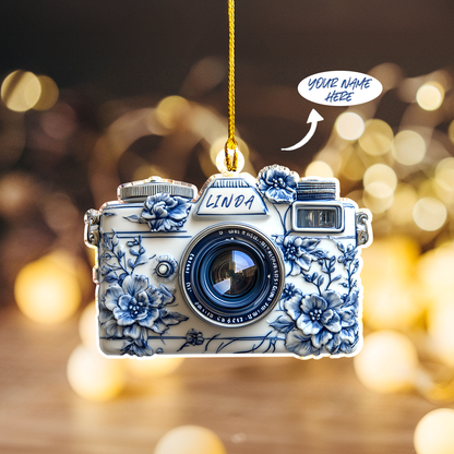 Shineful Personalized 2D Acrylic Ornament Elegant Blue Floral Camera