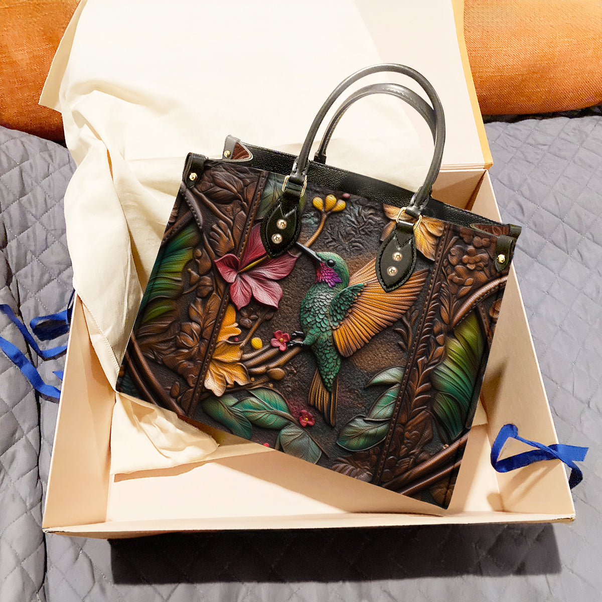 Shineful Leather Bag Luxury Hummingbird Embossed