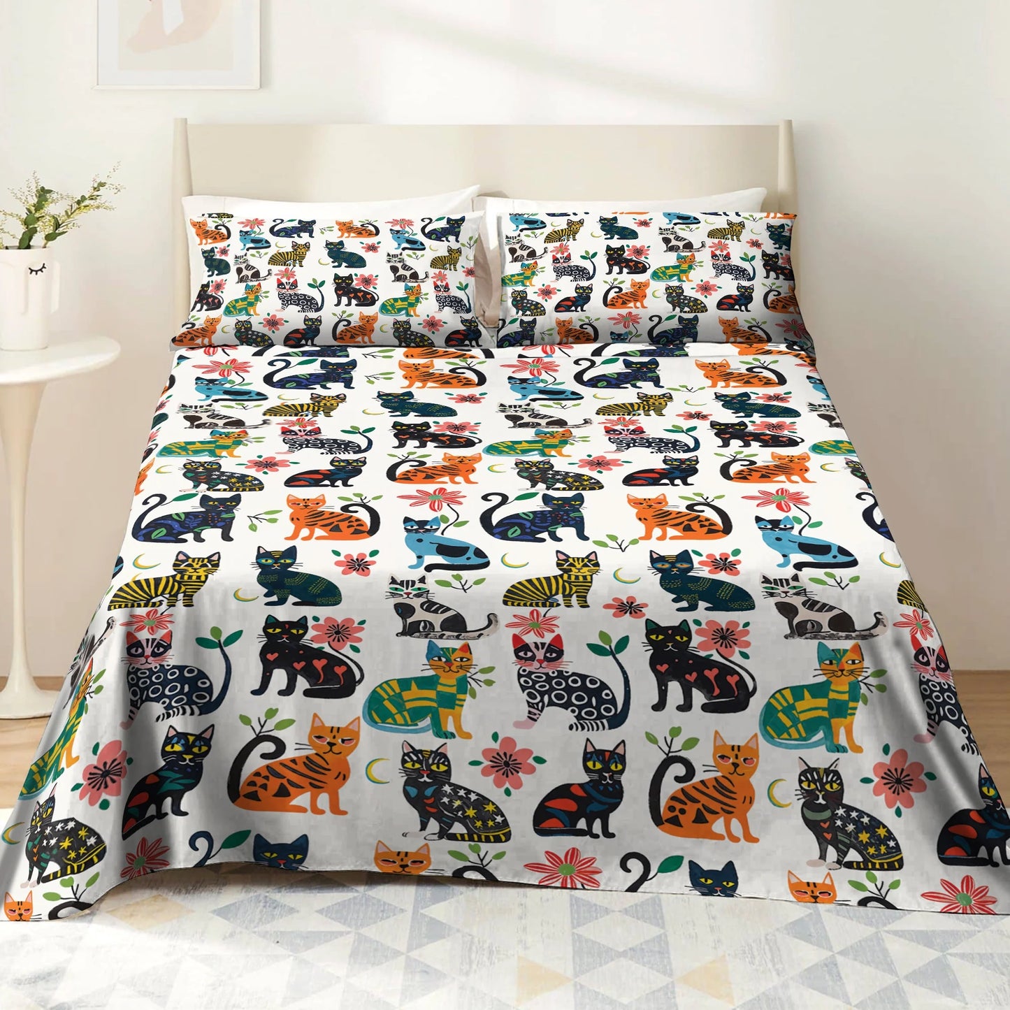 Shineful 4-Piece Bed Sheet Set Cat Playful Paws