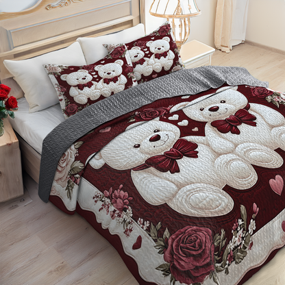 Shineful All Season Quilt 3-Piece Set Adorable Teddy Couple