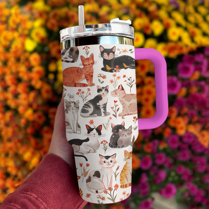 Glänzender Becher Blumen Katzen