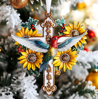 Shineful 2D Acrylic Ornament Sunflower Hummingbird Cross