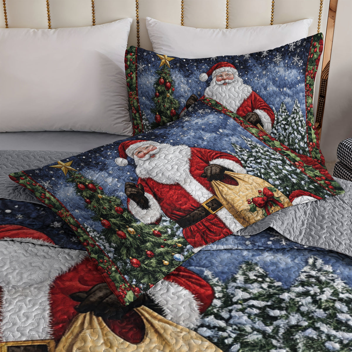 Shineful All Season Quilt 3-Piece Set Santa's Christmas Wonderland