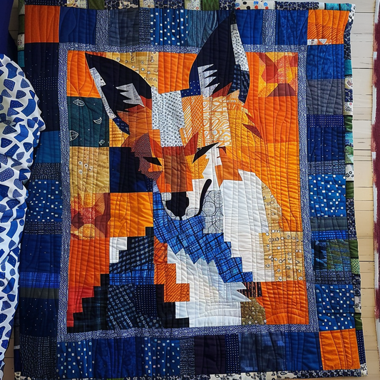 Shineful Flat Print Faux Quilt Blanket Bold Fox