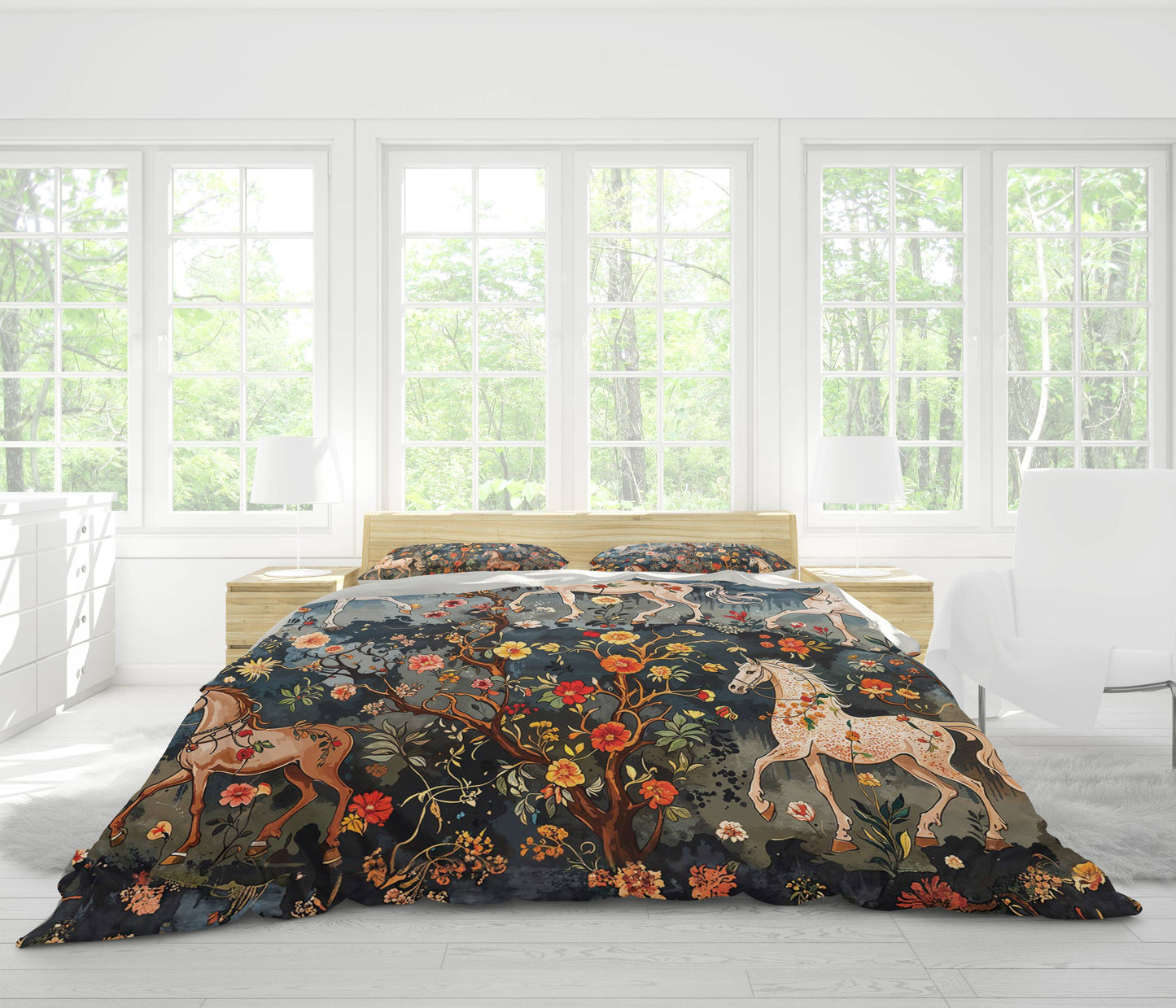 Shineful 3 Pieces Duvet Cover Set Mystery Horses