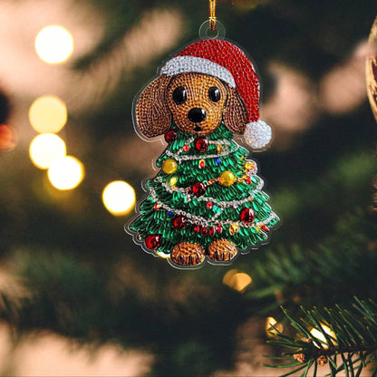 Shineful 2D Acrylic Ornament Cute Dachshund Christmas Tree