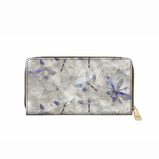 Shineful Leather Clutch Purse With Wristlet Strap Handle Ethereal Dragonfly Elegance