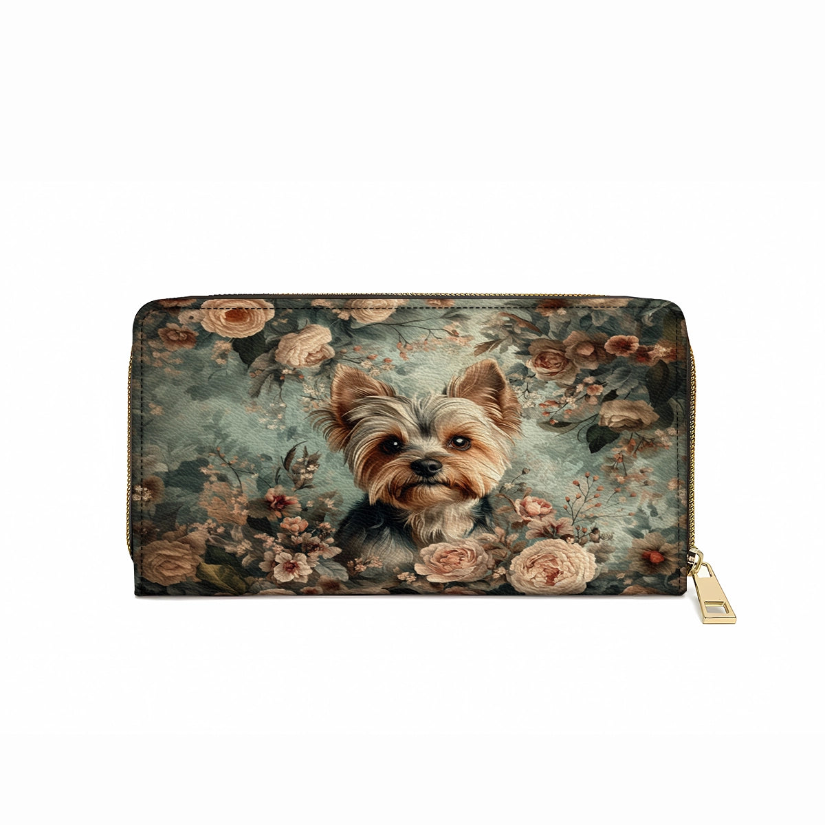 Shineful Leather Clutch Purse With Wristlet Strap Handle Yorkie Blossom Luxe