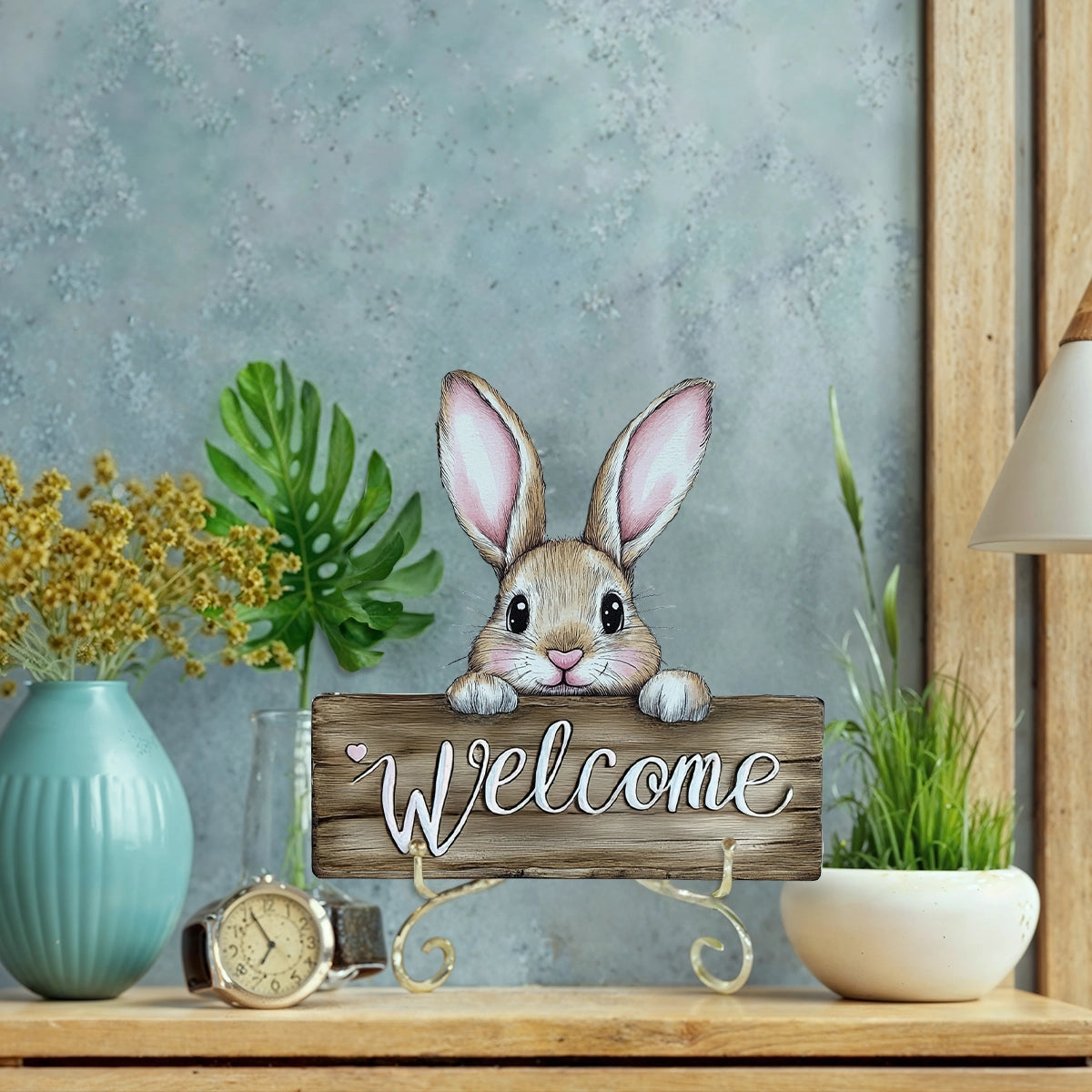 Shineful 2D Wooden Plaque, Hanging Decor, Door Sign - Easter Welcome