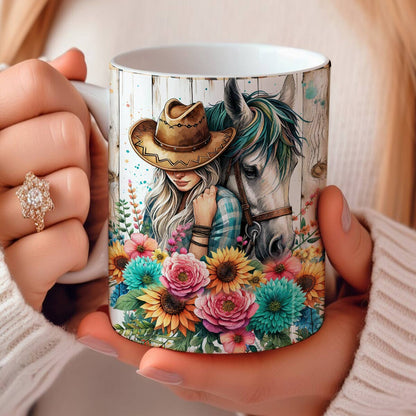 Tasse en céramique brillante avec motif cheval