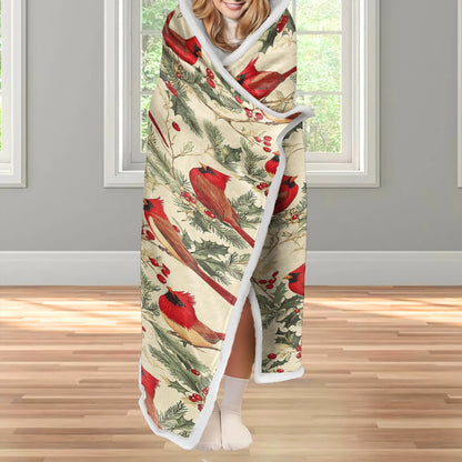 Shineful Wearable Hooded Blanket - Winter Cardinal Harmony