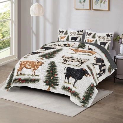 Shineful All Season Quilt 3-Piece Set Cow Rustic Christmas Longhorn