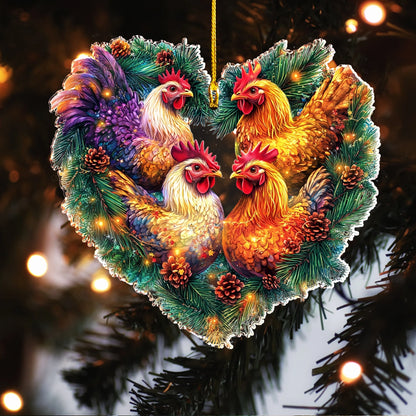 Shineful 2D Acrylic Ornament Chicken Festive Flock Heart