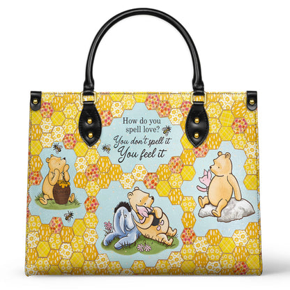 Sac en cuir brillant Winnie l'ourson avec citation d'amour