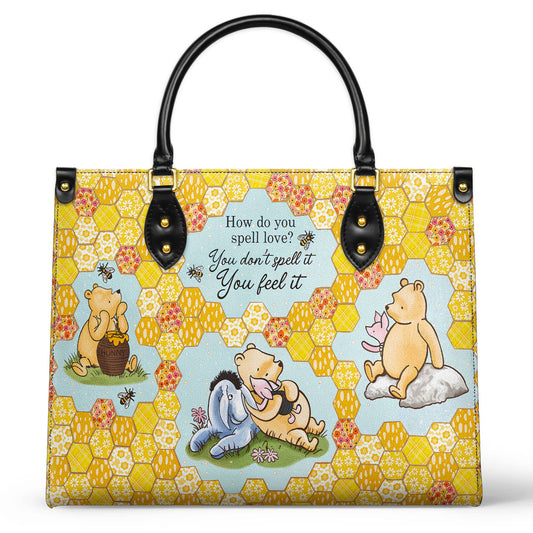 Sac en cuir brillant Winnie l'ourson avec citation d'amour