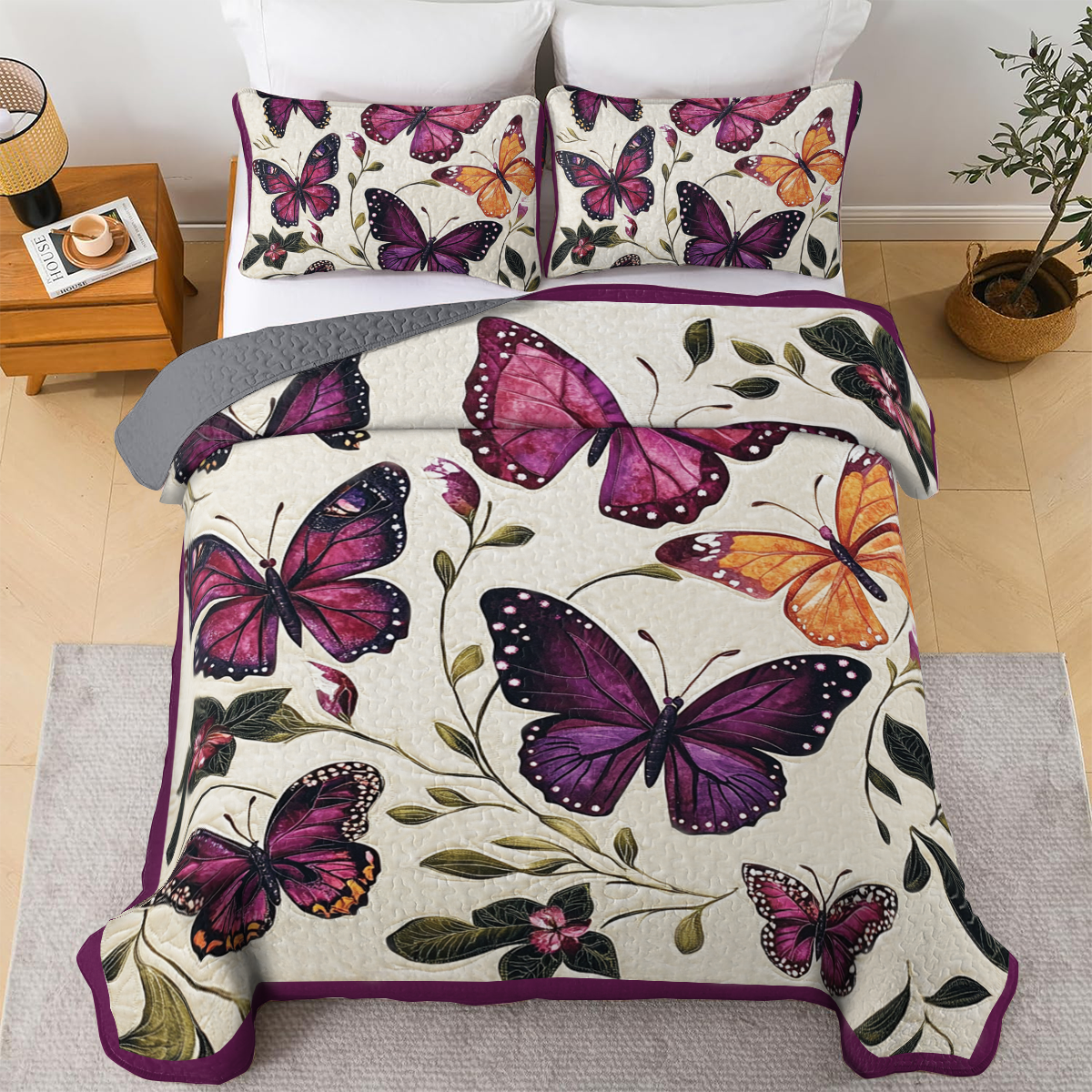 Shineful All Season Quilt 3-Piece Set - Enchanted Violet Butterflies