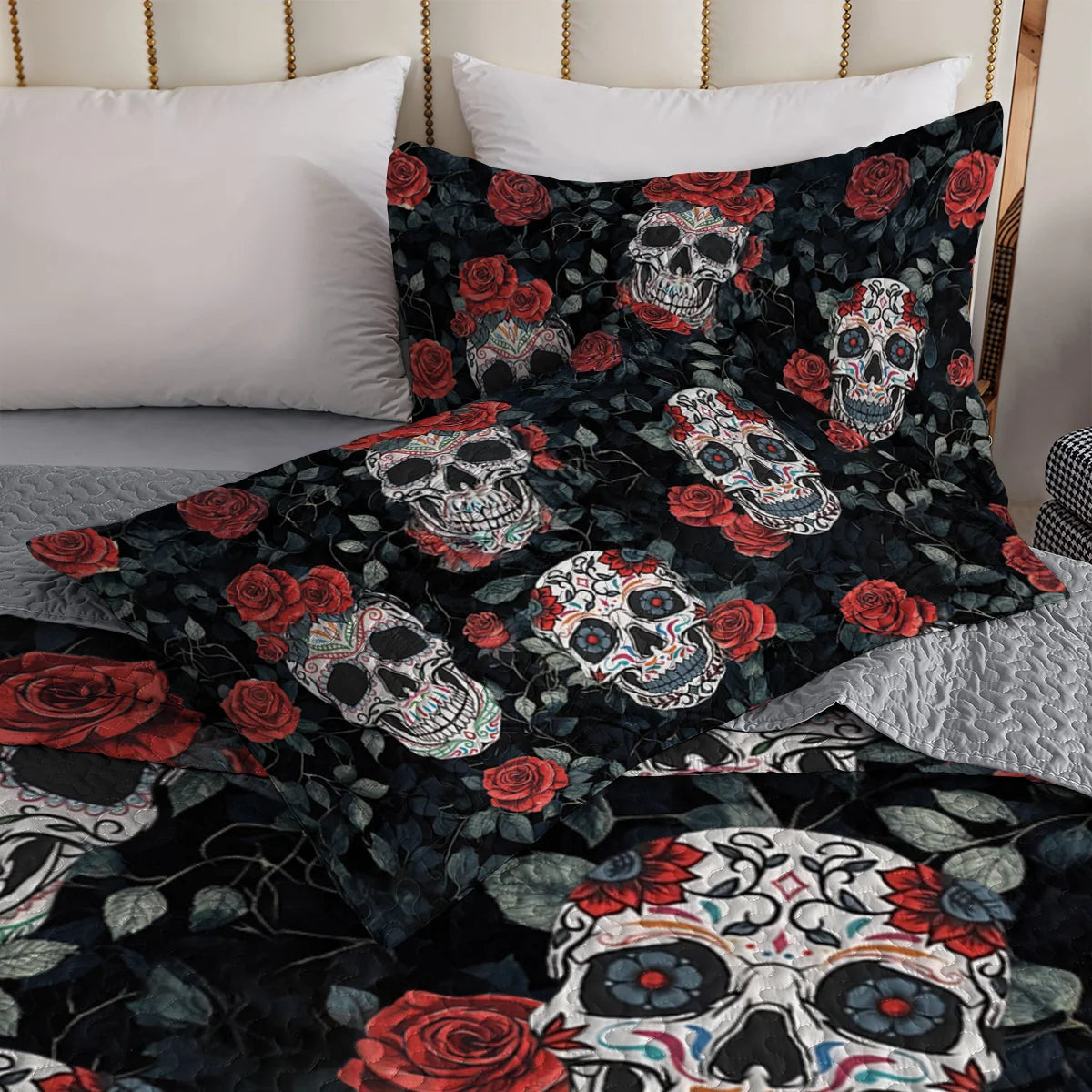 Shineful All Season Quilt 3-Piece Set - Dark Romance Sugar Skull