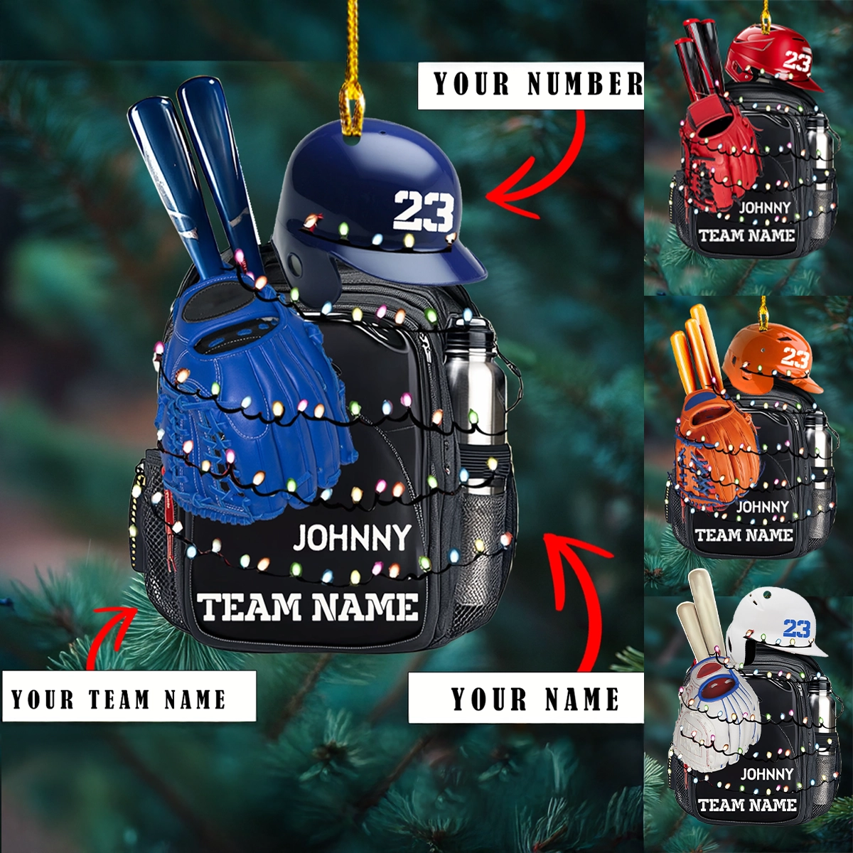 Shiny Acryl Ornament personalisierte Baseball Weihnachten Rucksack 