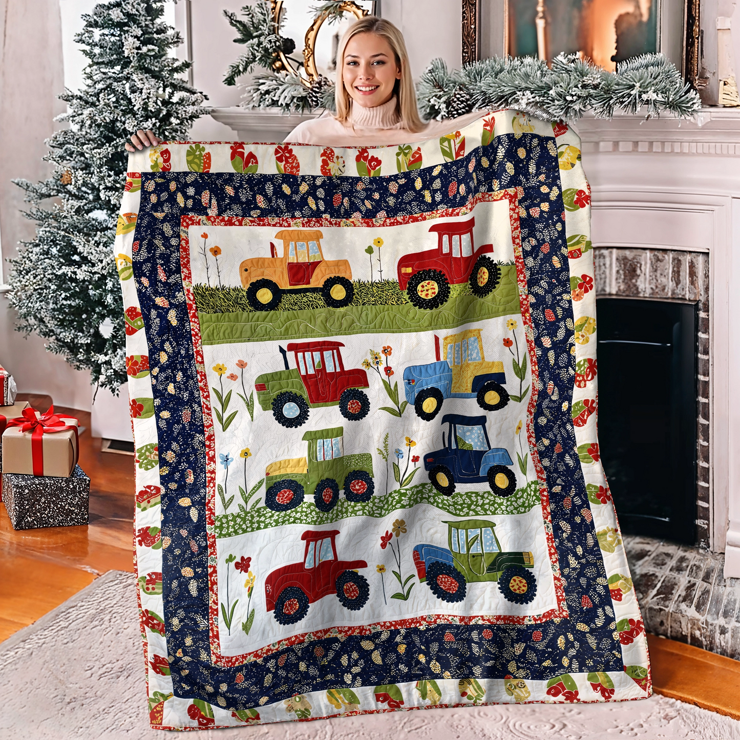 Shineful Fleece Blanket Farm Charming Tractor