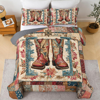 Shineful All Season Quilt 3-Piece Set Western Cowboy Boots