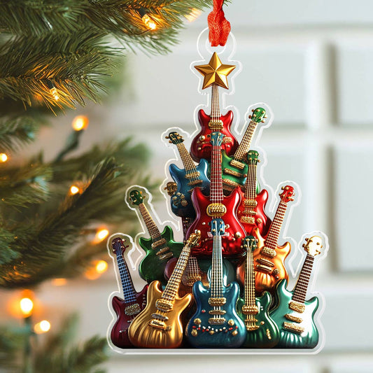 Glänzendes 2D Acryl Ornament Gitarre Weihnachtsbaum 