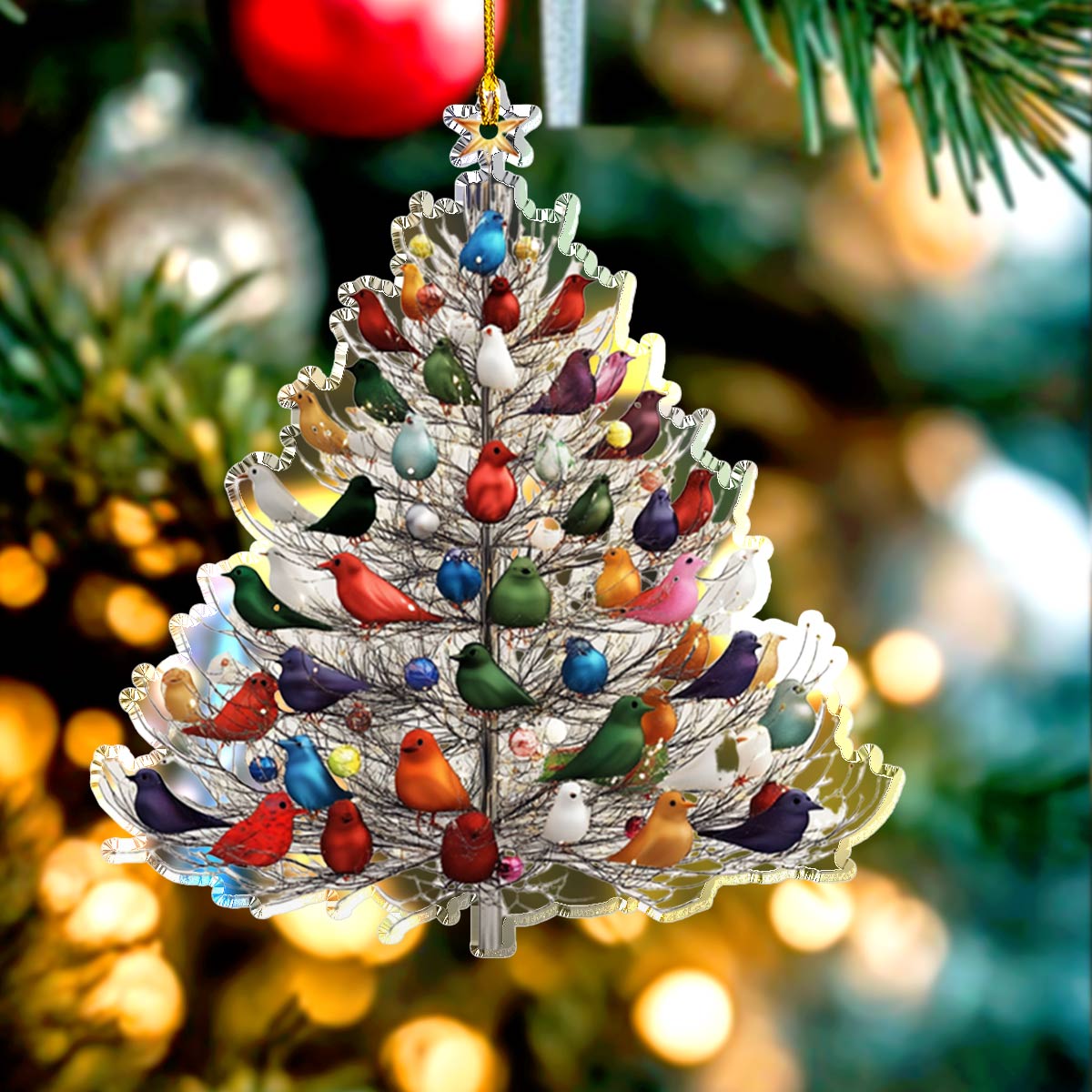 Shineful 2D Acrylic Ornament Charming Birds Christmas Tree