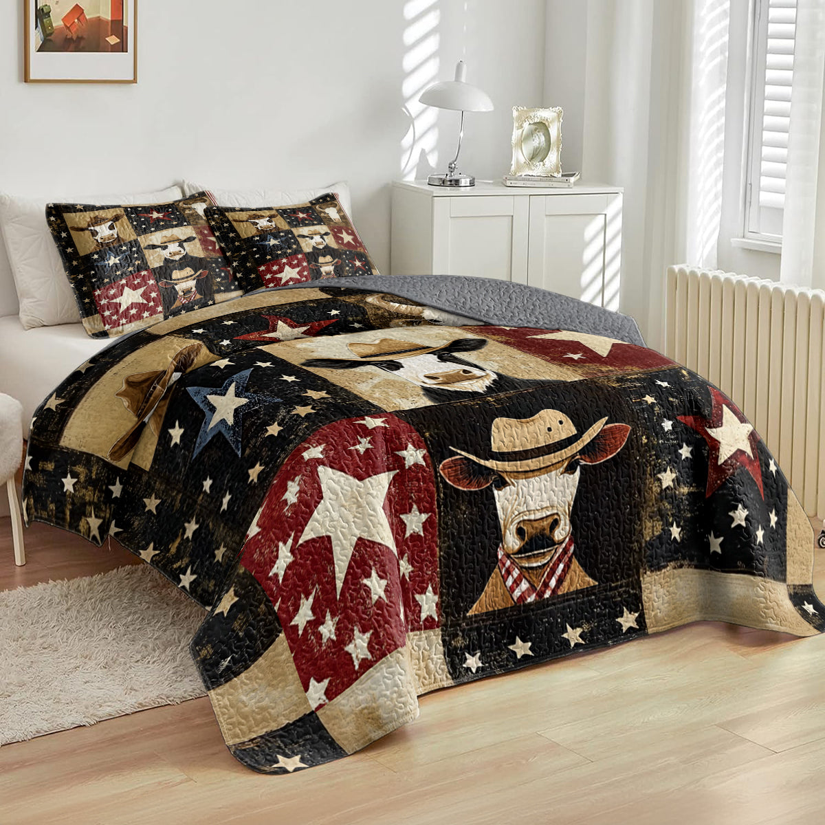 Shineful All Season Quilt 3-Piece Set Rustic Cow-boy Patchwork