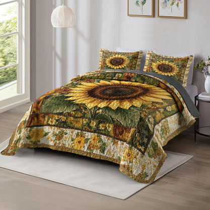 Shineful All Season Quilt 3-Piece Set Golden Sunflower