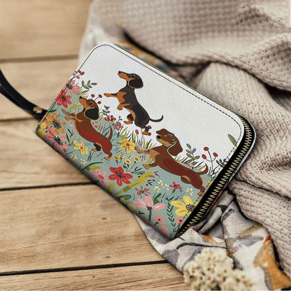 Shineful Leather Clutch Purse With Wristlet Strap Handle Dachshund Delight