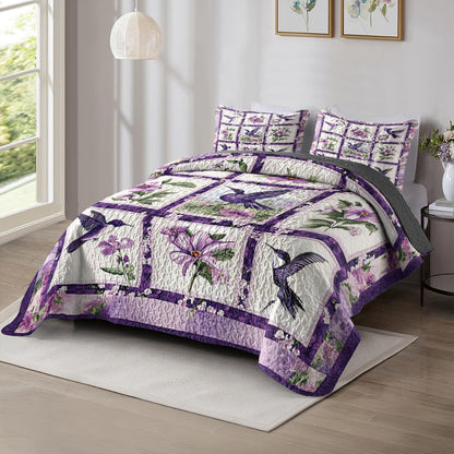 Shineful All Season Quilt 3-Piece Set Beautiful Violet Hummingbird