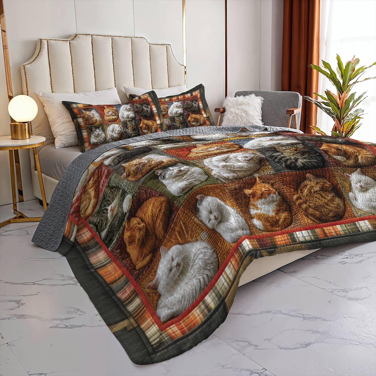 Shineful Flat Print All Season Quilt 3-Piece Set Pretty Cats Sleeping