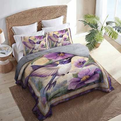 Shineful All Season Quilt 3-Piece Set Purple Hummingbird Dream