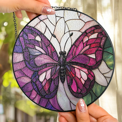 Shineful Stained Glass Suncatcher Elegent Purple Butterfly